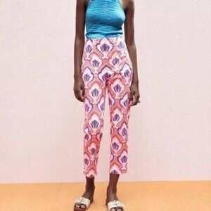 Zara Funky Retro Stretch Crop Multocolor Pink Pants Womens 6